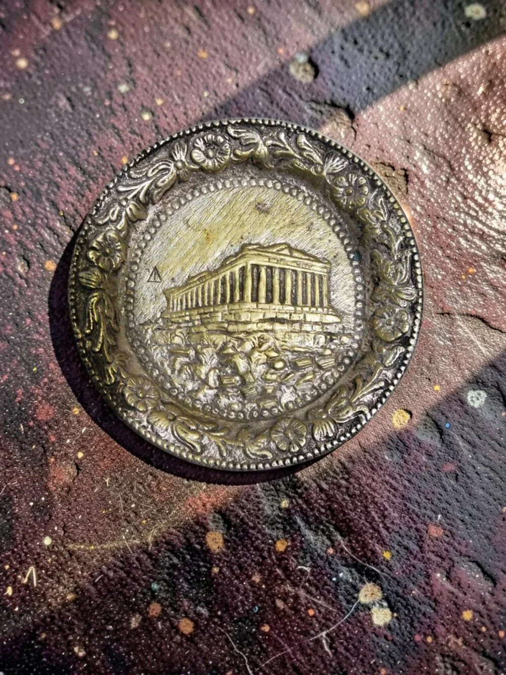 vintage 1950s-60s pewter athens greece souvenir has hallmark on back